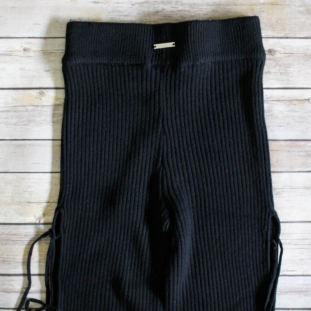 Maniere De Voir‎ Leggings Womens Small Black Ribbed Knit Side Tie Cashmere Blend - Picture 6 of 7